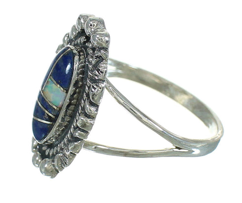 Opal And Lapis Inlay Sterling Silver Jewelry Southwestern Ring Size 6-1/2 AX88166